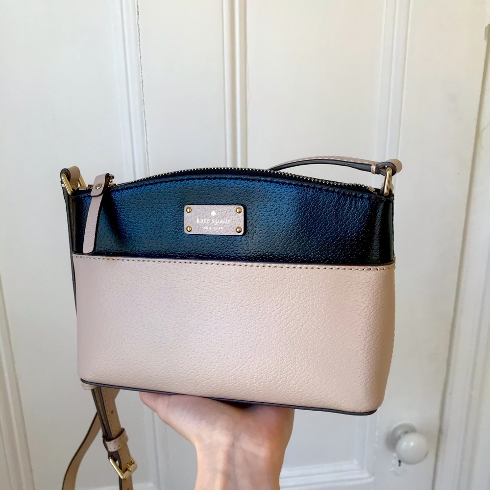 Kate Spate New York leather crossbody bag in black and pink